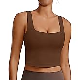 PINSPARK Sports Bra for Women Square Neck Longline Tank Top with Built in Bra