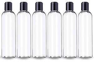 ljdeals 8 oz Clear Plastic Empty Bottles with Black Disc Top Caps, Refillable Containers for Shampoo, Lotions, Cream and More Pack of 6, BPA Free, Made in USA