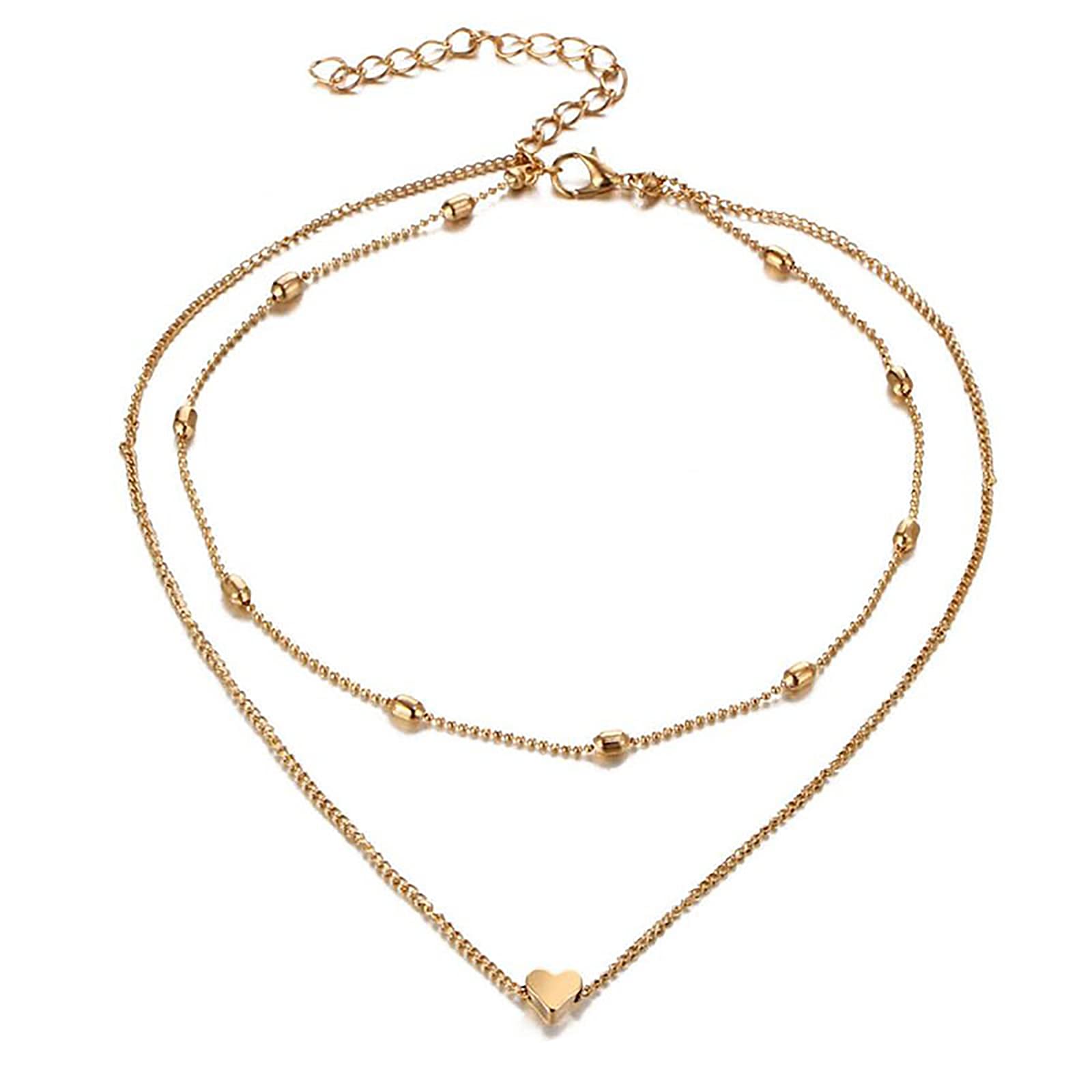 Heart Layered Choker Necklace Gold Heart Charm Layered Necklace Alloy Layered Heart Pendant Necklace Jewelry for Women Girls (Gold)