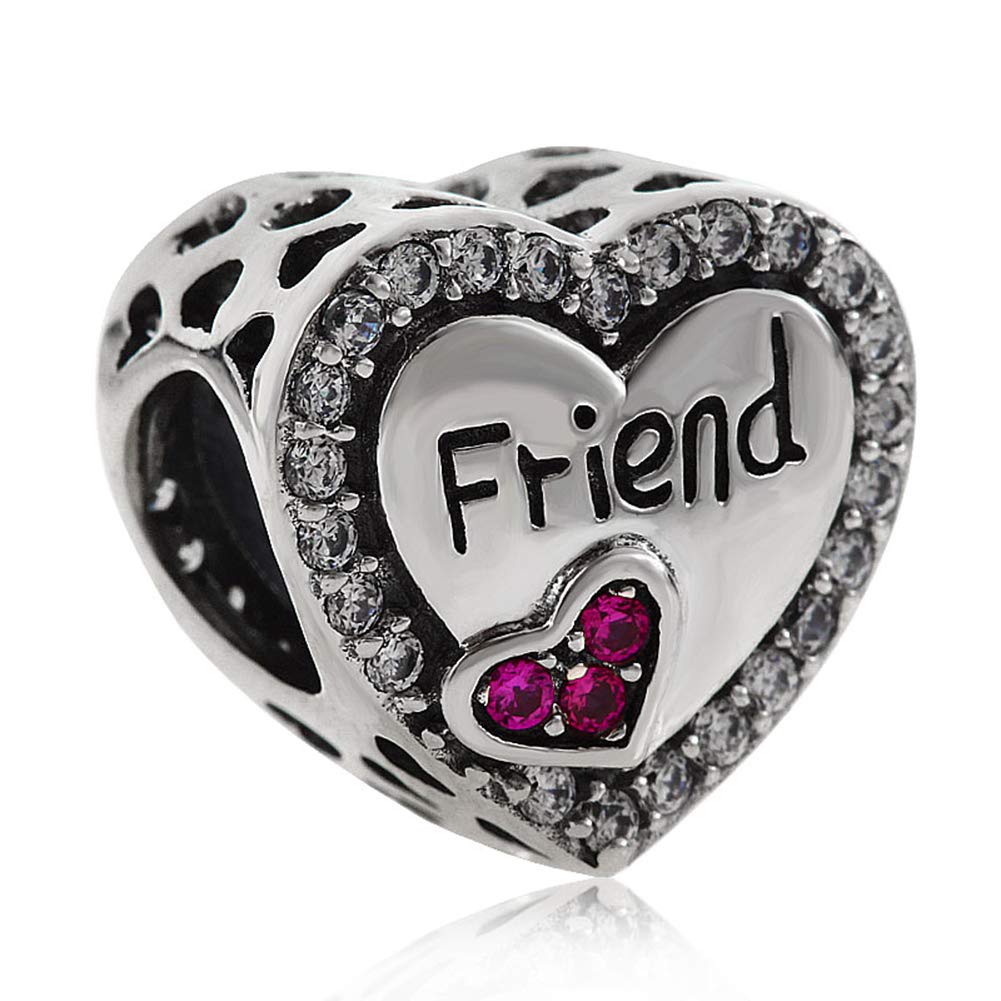 925 Sterling Silver Friendship Charm Heart Charm Friend Charm Love Charm Flower Charm Anniversary Charm for Pandora Charm Bracelet