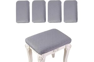DEBRUYNE ANWUCHEN Stool Covers Rectangle,4 Pack Stretch Rectangle Bar Stool Covers Elastic Vanity Stool Cover Jacquard Chair Seat Slipcover Counter Stool Covers Saddle Seat Cover for Wooden Metal Bench(Gray)