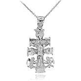 Religious Jewelry Sterling Silver Caravaca Double Cross with Angels Crucifix Necklace
