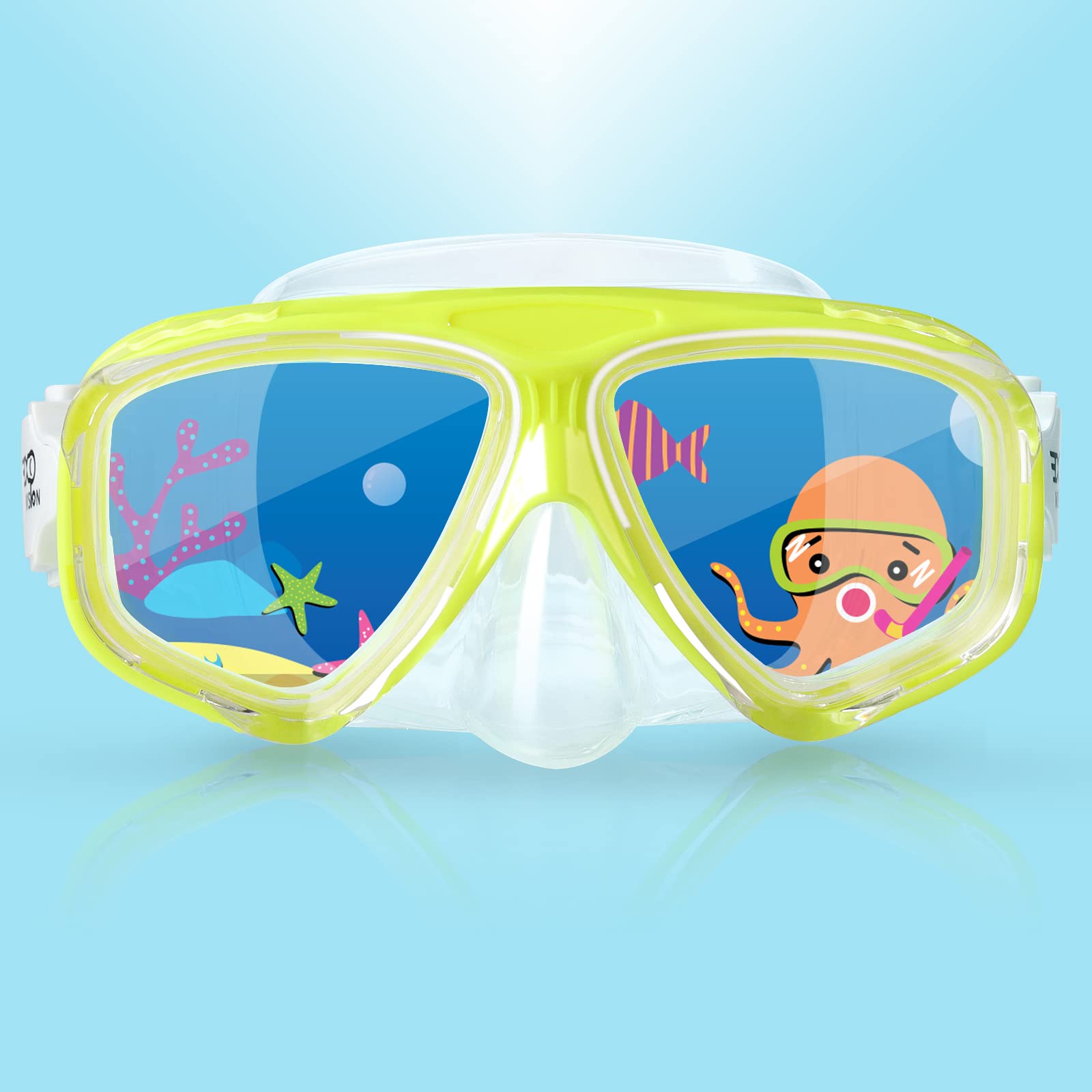 Kids Snorkeling Diving Mask, Unisex-Child 180°Panoramic View Anti-Fog Diving Mask for Boys Girls Swim Goggles with Nose Cover, Snorkeling Gear for Junior (Cheese Yellow) — image 1