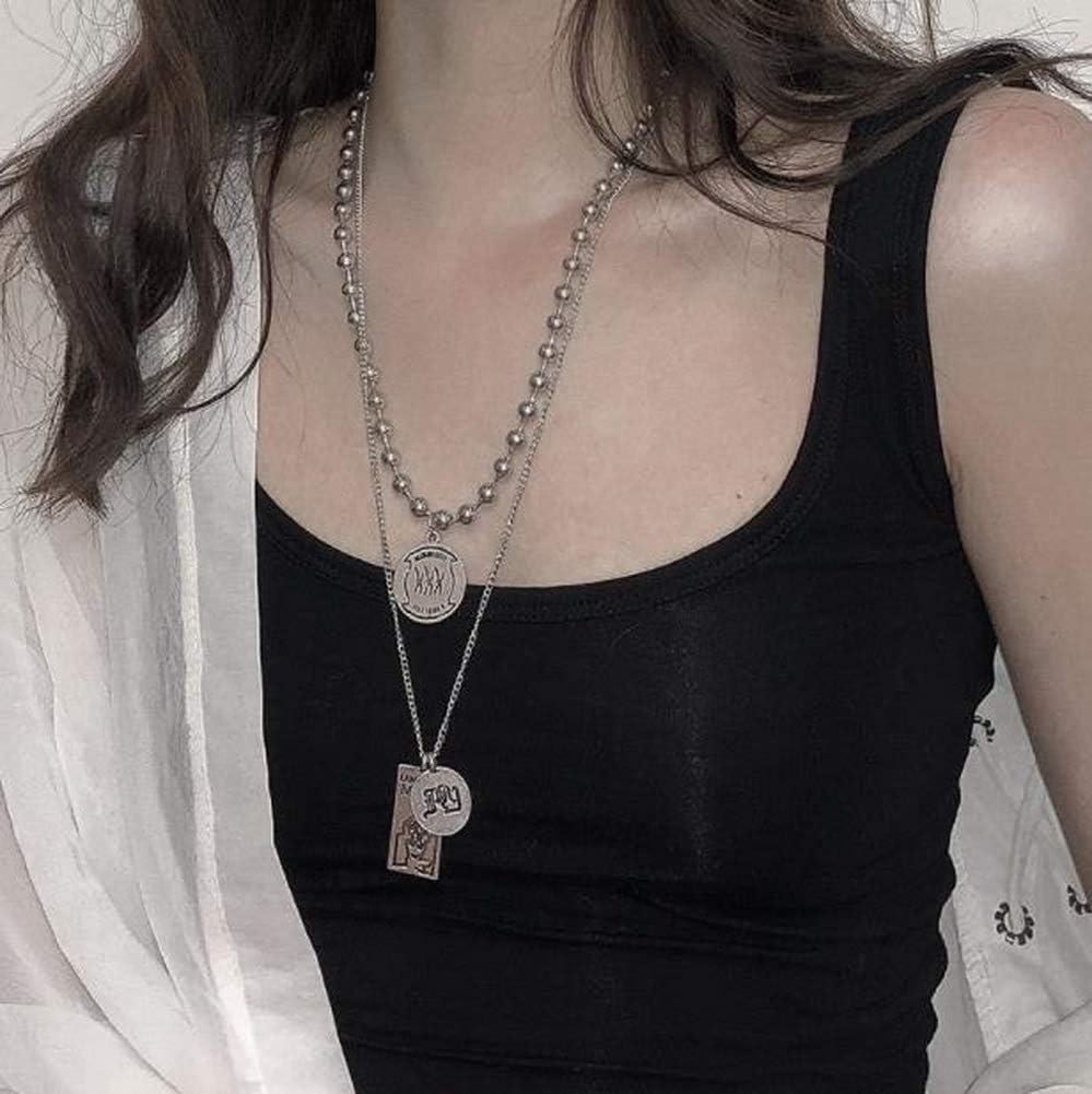 Vintage Multilayers Metal Punk Silver Chains Cross Square Choker Gothic Collar Punk Charm Necklace Pendant Neck - Jewelry Statement Rock 90's Heavy Duty for Men Women Male Female (Type: B)
