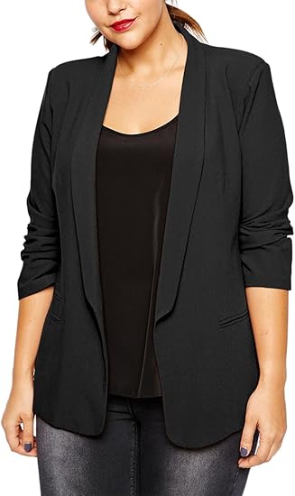 Amazon 女性の長い袖オープン フロント ジャケット スーツ プラスのサイズ Black 3xl ワンピーススーツ 通販