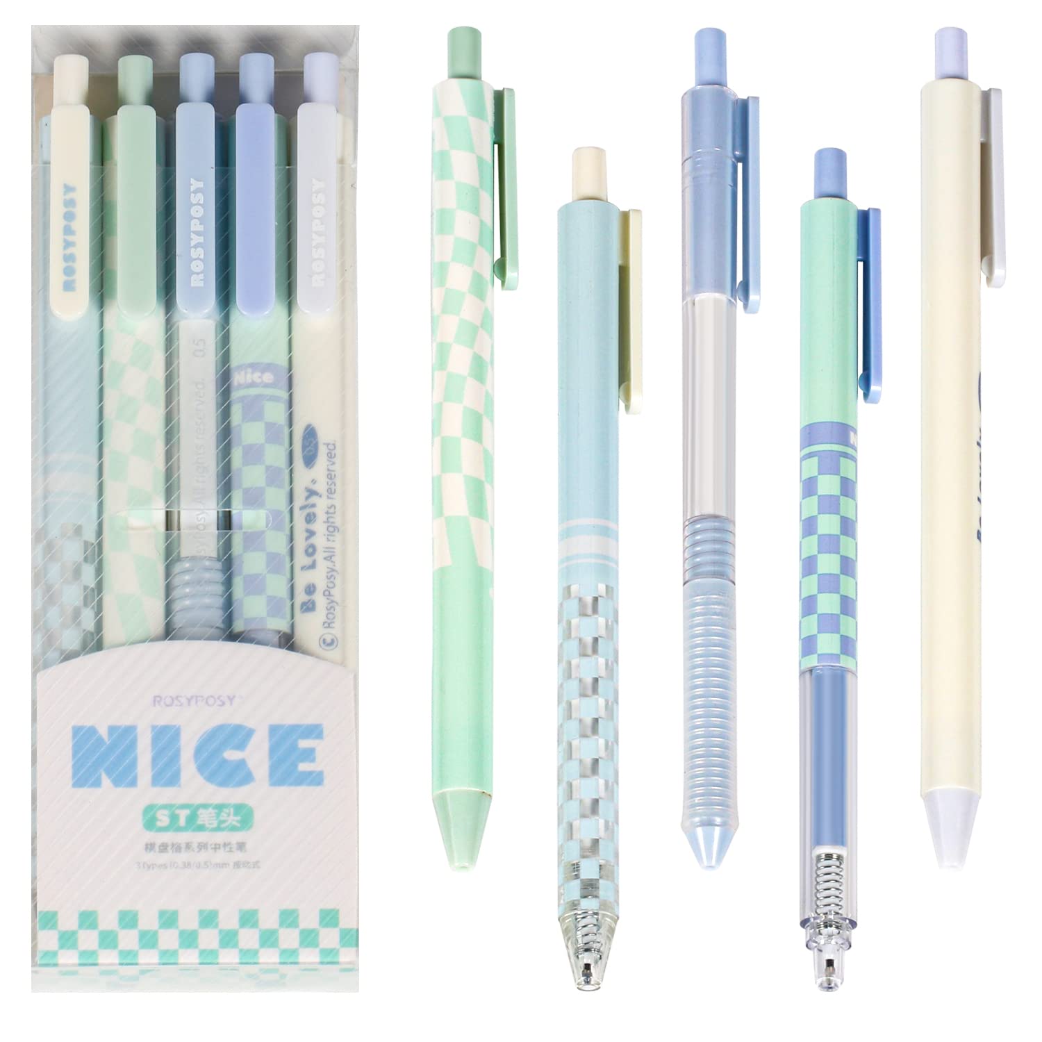 CUNQN Ballpoint Pens Writing Pens Retractable Ballpoint Pen 5 Pack Rollerball Pen Black Gel Pens for Journaling Home Office School, Blue (CQLSYZB5UK)