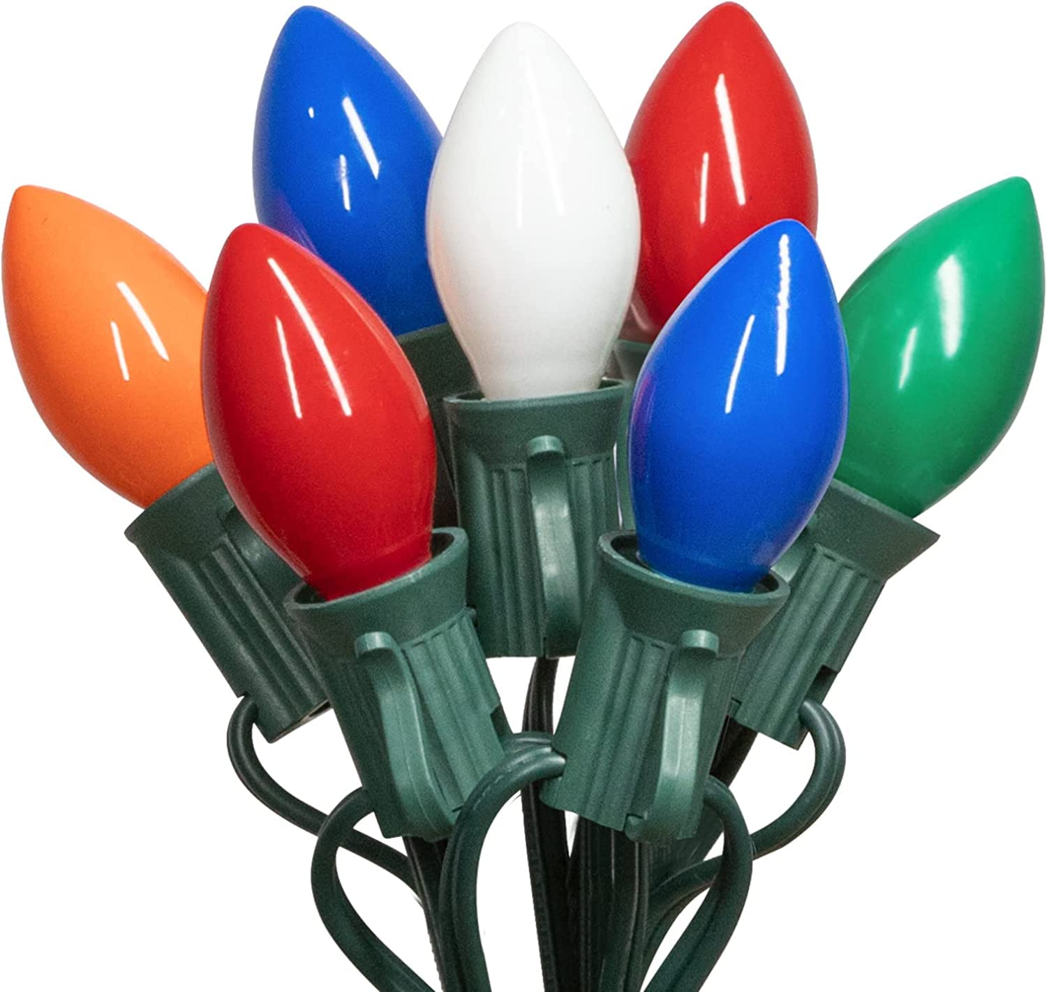 Photo 1 of PASUTO C9 Multicolor Christmas Lights - Waterproof Outdoor and Indoor Christmas Tree Lights UL Certified with 25 Lights with 1 Extra Bulb, E17 Base, Green Wire for Christmas Decoration