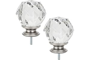 LYTIO Faceted Crystal Sphere Brushed Nickel Acrylic Curtain Rod Finial pairs with the HDC 1 in. rod (Set of 2) (Crystal Sphere)
