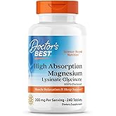 Doctor's Best High Absorption Magnesium Glycinate Lysinate Supplement for Sleep Support - Chelated Magnesium Tablets for Women & Men, 200mg per Serving, Supports Calm & Relaxation, Vegan - 240 Count