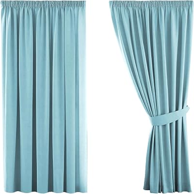 H.Versailtex Solid Thermal Insulated Blackout Curtains 46x54 2 Panels Canal Blue
