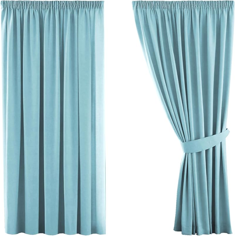 H.Versailtex Solid Thermal Insulated Blackout Curtains 46x54 2 Panels Canal Blue