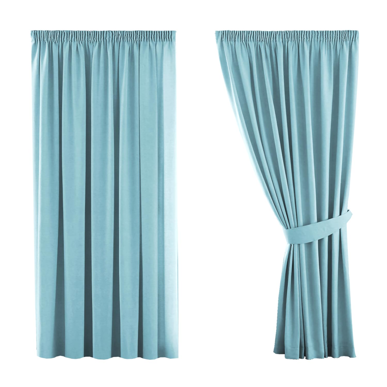 H.Versailtex Solid Thermal Insulated Blackout Curtains for Bedroom/Living Room, Noise Reduction Pleated Blackout Curtains, 46" Width x 54" Drop, 2 Panels, Canal Blue (with Two Matching Tiebacks)