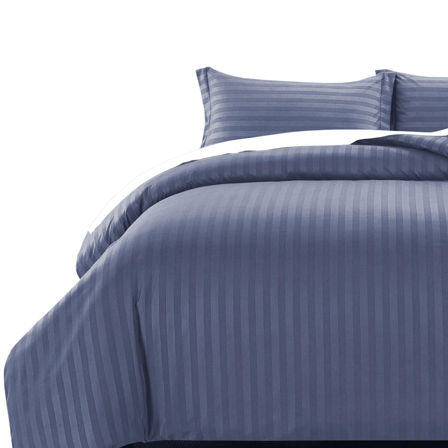 MOONLIGHT20015 Single Duvet Cover Set Reversible Stripes Satin Bedding Set with Pillowcase Soft Hypoallergenic Duvet Covers (Washed Blue 135x200 CM) — image 1