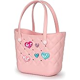 Kcizloz Small Rubber Tote Bag with 5 Charms Cute Beach Tote Small EVA Lightweight Bag for Beach,Travel,Groceries