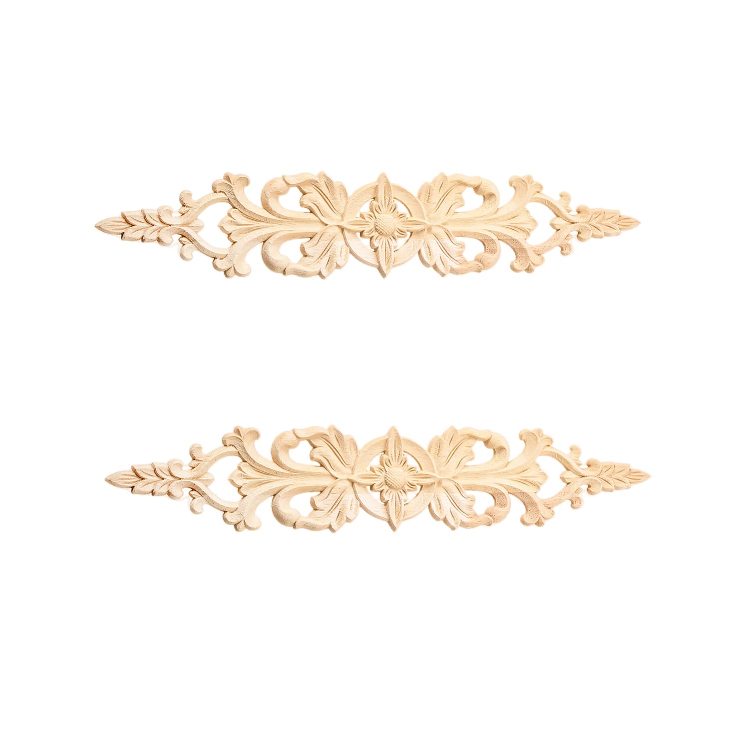 MUXSAM Unpainted Wood Oak Carved Wave Flower Pattern Onlay Decal Corner Applique for Home Furniture Decoration 33 * 6cm (2pcs)