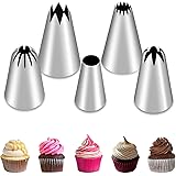 5Pcs Large Piping Tips Set, Stainless Steel Frosting Tips, Cake Decorating Tips for Cupcakes Cakes Cookies Decorating