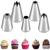 5Pcs Large Piping Tips Set, Stainless Steel Frosting Tips, Cake Decorating Tips for Cupcakes Cakes Cookies Decorating