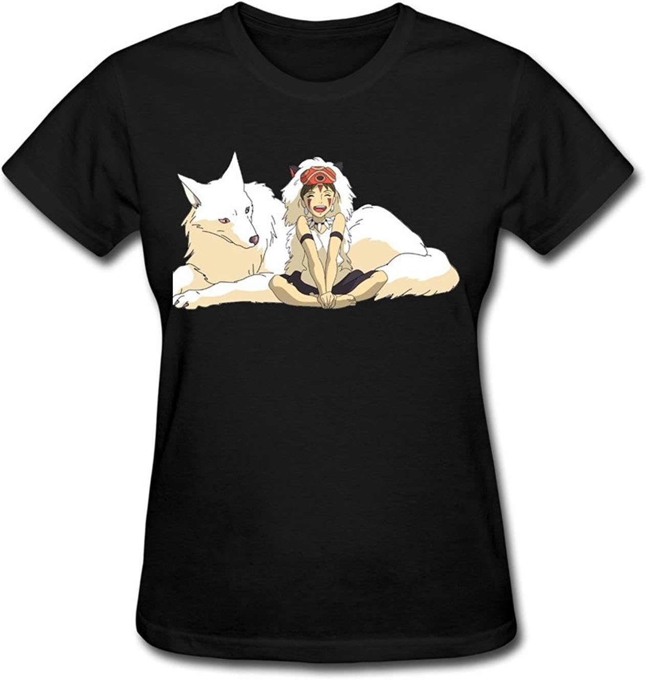 Banosin Women's Black Slim Cotton Princess Mononoke San T-Shirt