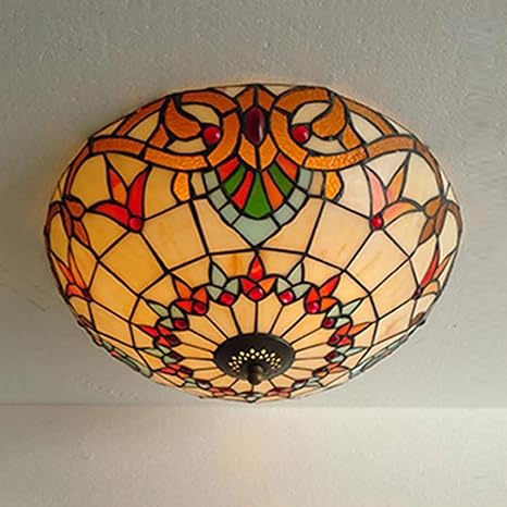 Tiffany Style Ceiling Light Stained Glass Cover Retro Baroque