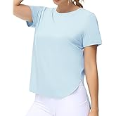 THE GYM PEOPLE Women's Workout T-Shirts Loose Fit Short Sleeve Cotton Running Basic Tee Tops with Split Hem