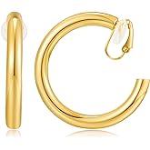 WOWORAMA Gold Clip On Hoop Earrings for Women - Classic Large Chunky Hoops - Non Pierced Minimalistic Clip Earrings