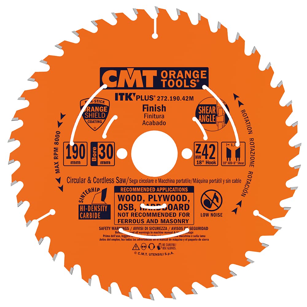 CMT 272.190.42M ITK Plus Finish Saw Blade HW 190X1.7X30(+20+16) Z=42 ATB+Shear