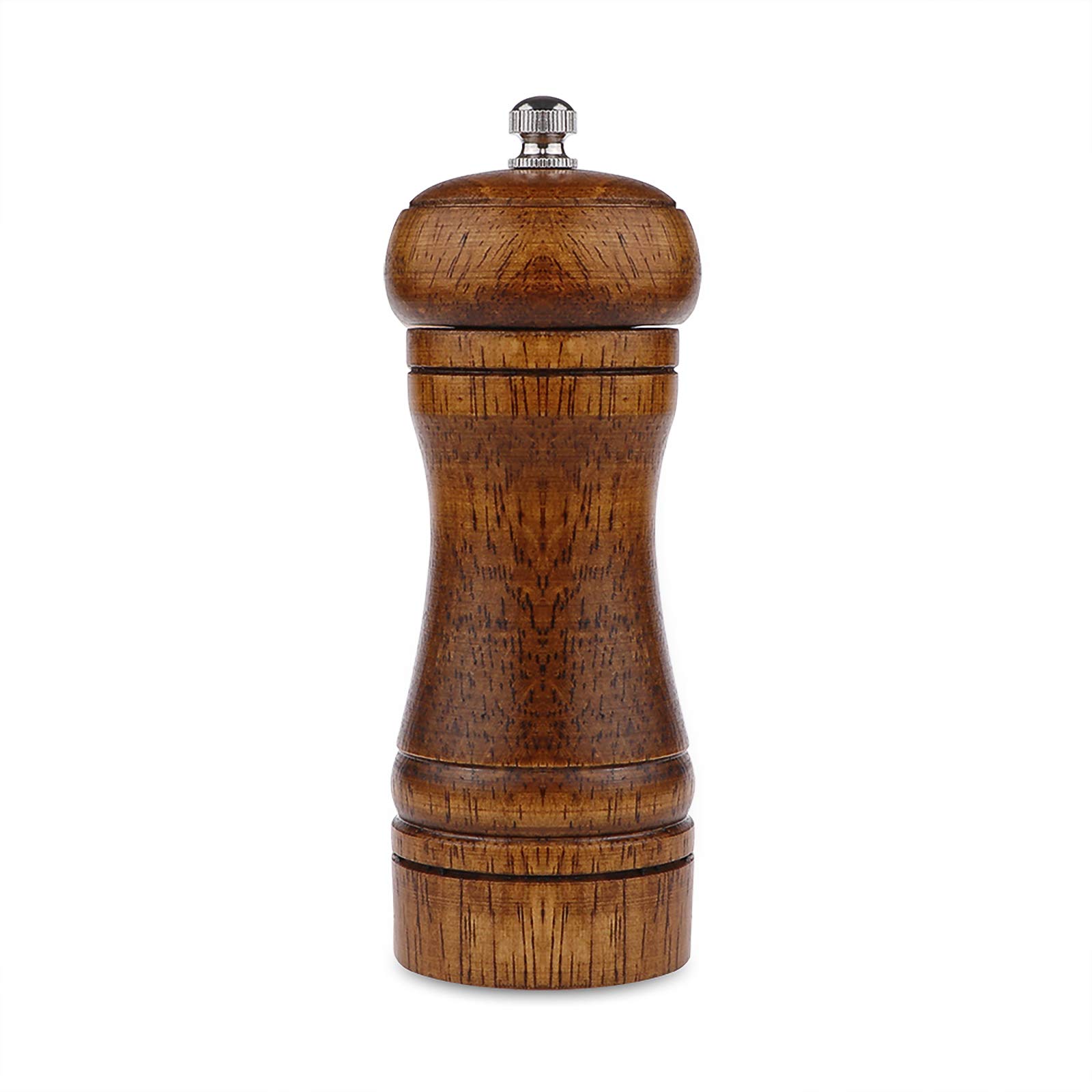 Palmcee 5 Inch Wooden Pepper Mill - Manual Grinder With Adjustable Ceramic Rotor, Refillable Oak Wood Salt and Pepper Shaker for Home Kitchen