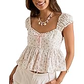 Womens Teen Girls Floral Babydoll Tank Top Sleeveless V Neck Smocked Back Peplum Shirt Cute Summer Going Out Tops