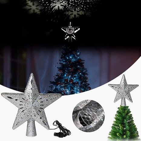 Immagini Del Natale Glitterate.Mobestech Stella Albero Di Natale Luce Superiore Led Glitter Fiocco Di Neve Luci Del Proiettore Festa Illuminare Stella Lampada Per Albero Di Natale Argento Amazon It Illuminazione