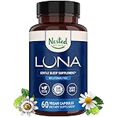 Nested Naturals Luna Sleep Supplement, Melatonin Free, Non-Habit Forming Herbal Sleep Supplement, Adult Bedtime Support, Help Sleeping w/Chamomile, Valerian, L-Theanine, 60 Vegan Capsules