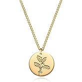 MEVECCO Birth Flower Necklace 18k Gold Custom Floral Pendant Necklaces Dainty Birth Month Flower Disc Hand Stamped Necklace Personalized Jewelry Birthday Gift