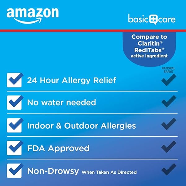 AMAZON BASIC CARE LORATADINE ORALLY DISINTEGRATING TABLETS, 10 MG, ANTIHISTAMINE, ALLERGY MEDICINE, 24 HOUR RELIEF, 30 COUNT