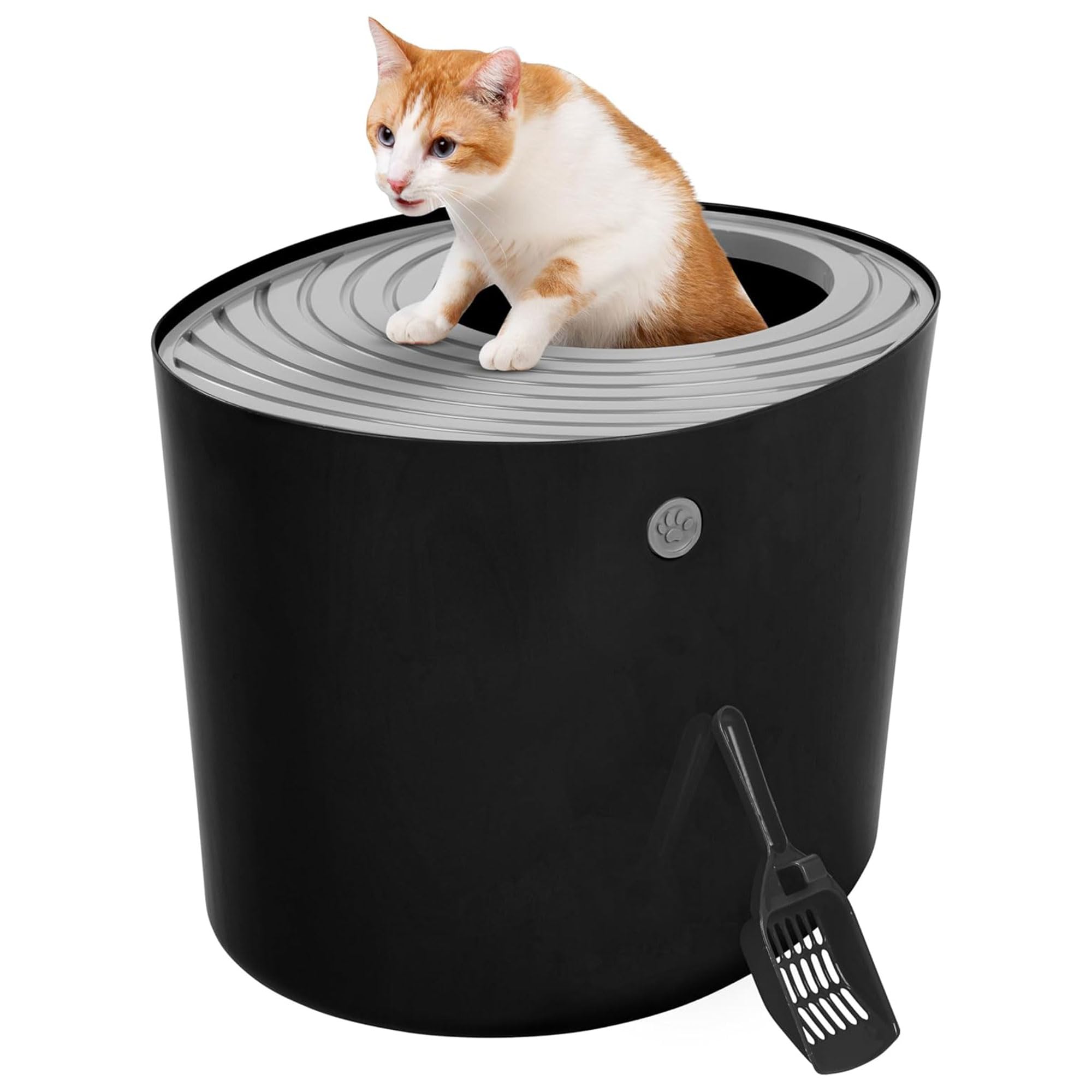 View 1 of IRIS USA Cat Litter Box, Large Top Entry with Litter Catching Lid and Scoop, Dog Proof, Cat Box Enclosure, Black/Gray