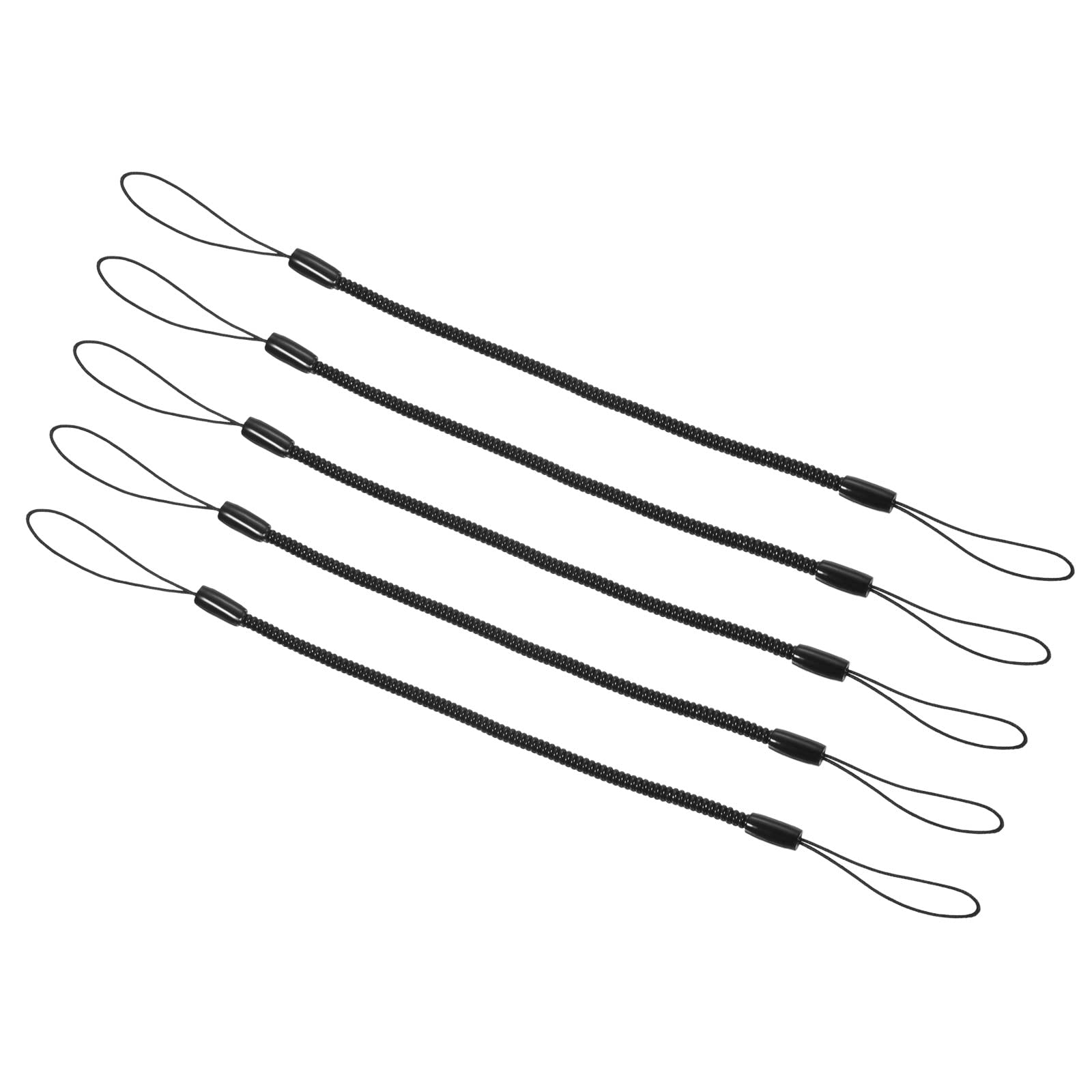 PATIKIL Retractable Spring Coil Straps 6", 5 Pack Plastic Spiral Stretchy Key Holder Stylus Lanyard Cord, Black