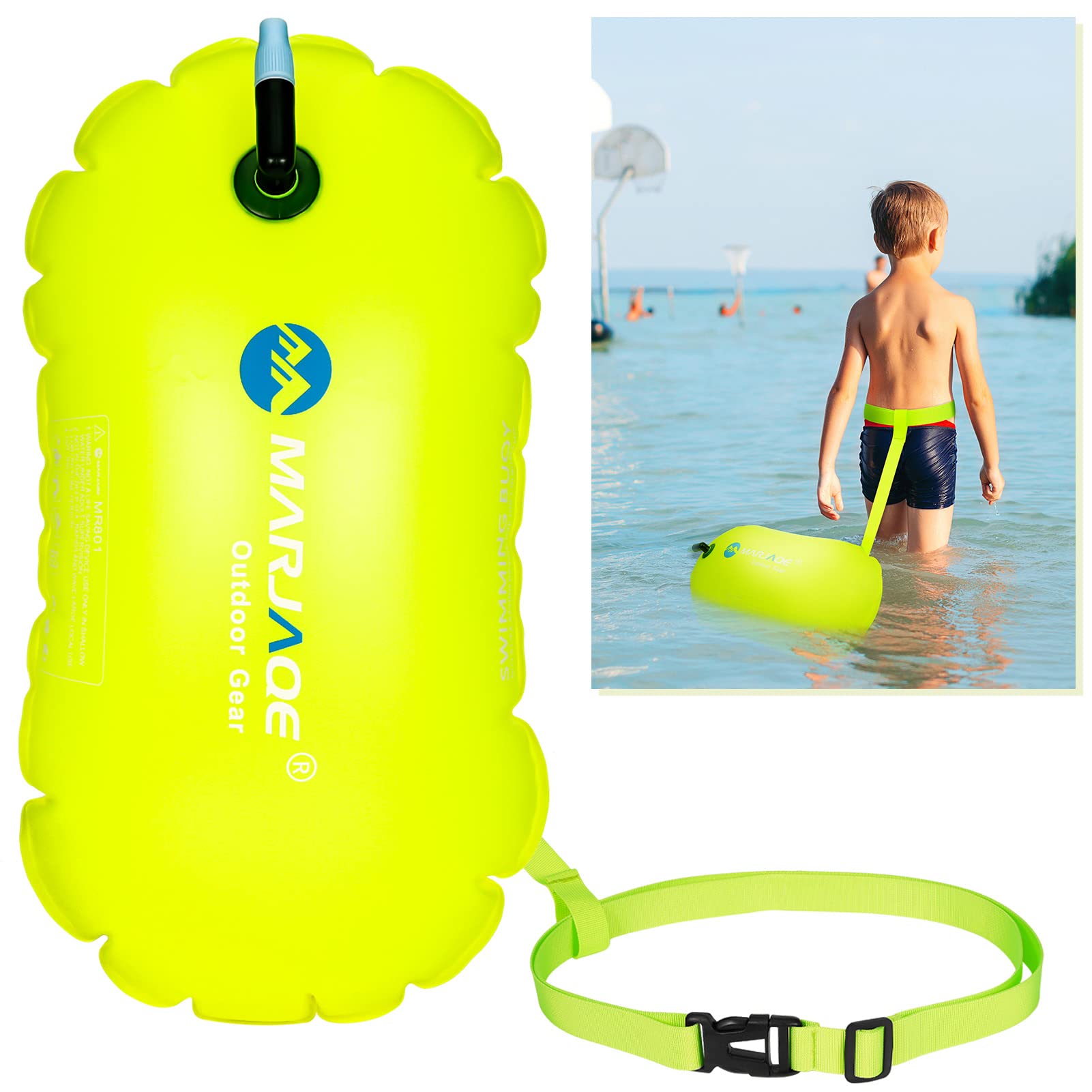 lovingmona Swim Buoy Tow Float Highly Visible Swimming Pull Floats Bubble with Adjustable Waist Belt for Open Water, Water Sports, Swimming Training Racing Fluorescent Yellow