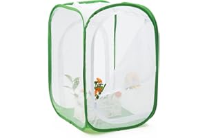 RESTCLOUD Two Doors Monarch Butterfly Habitat, Insect Mesh Cage, Caterpillar Enclosure Terrarium Pop-up (15.7 X 15.7 X 24 Inches)