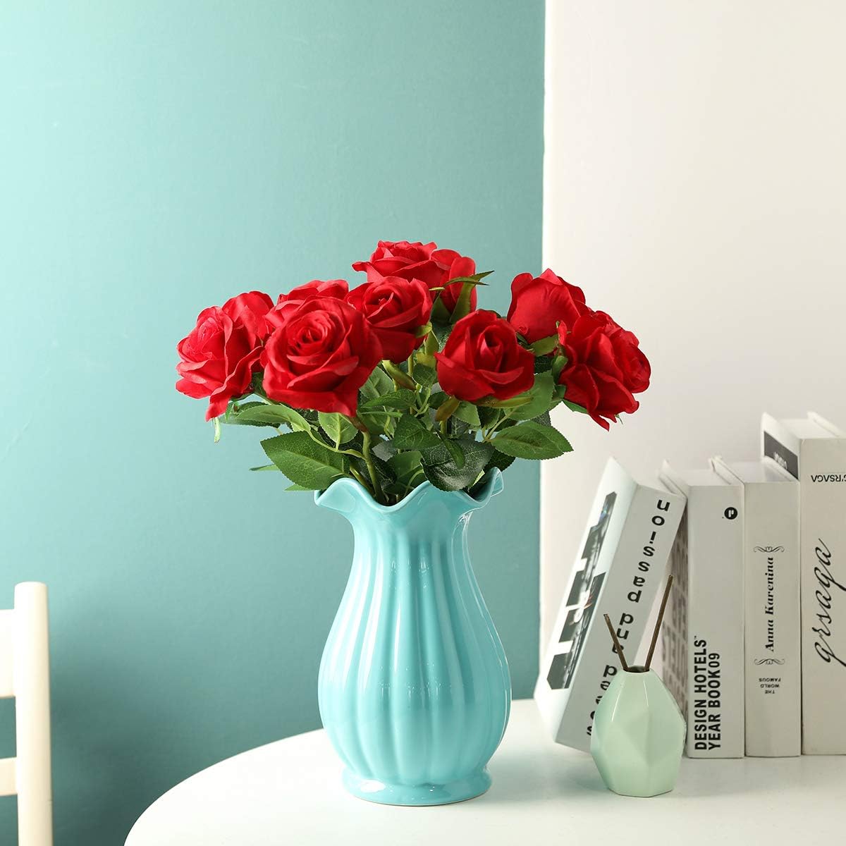Hawesome 12PCS Artificial Roses Fake Flowers Single Long Stem Blooms with Rose Buds Wedding Decoration Bridal Bouquet Decorative Flower Arrangement Home Decoration Party Centerpieces in Red - Image 3