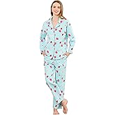 HEARTNICE Women's 100% Cotton Long Sleeve Pajama Set, 2-Piece Cozy Flannel Print PJs Button Up Ladies Sleepwear
