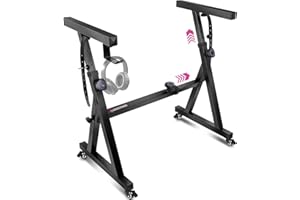 Liquid Stands Keyboard Stand w/ Wheels - Black Z Style Adjustable & Portable Professional Heavy Duty Digital Piano Stand - Fi