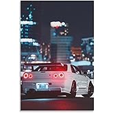 R35 R34 JDM Car Japan White Poster Canvas Wall Art Posters & Prints Hanging Painting for Bedroom Classroom Dorm Living Room Aesthetic Decor Mural Framed Unframed 12x18inch(30x45cm)