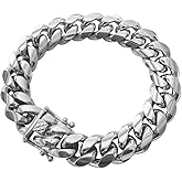 TRIPOD JEWELRY 316L Stainless Steel Miami Cuban Link Chain 14K or White REAL Gold Plated Hip Hop Necklace or Bracelet 8mm-18mm for Men Women(Custom Box and Pouch Packing, Christmas Gift)