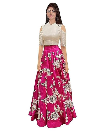 Titos Factory Girls Banglory Satin party wear Semi-Stitched Lehengha Choli (Free Size) (Multi colour)
