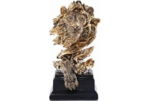 H&W Sandstone Lion - The King of Beasts - Statue Decoration for Home/Study/Living Room, Great Collectible Figurines, Best Gift for The Man, Golden Color (HH17-D2)