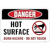 1PC Caution Hot Surface Do Not Touch Sign, 10 x 7 Inches - Aluminum - Danger Burn Hazard Warning Sign