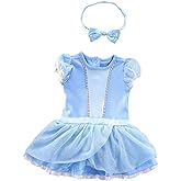 Dressy Daisy Princess Onesie Romper Fancy Dress Costume Halloween Birthday Bodysuit Outfit with Headband for Infant Baby Girl