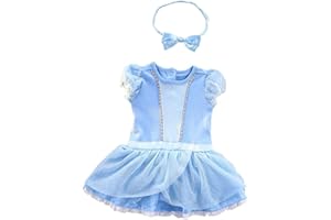 Dressy Daisy Princess Onesie Romper Fancy Dress Costume Halloween Birthday Bodysuit Outfit with Headband for Infant Baby Girl