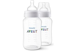 Philips Avent Anti-Colic Baby Bottles, 11oz, with Flow 3 Nipples, 3m+, 2pk, Clear, SCY106/02
