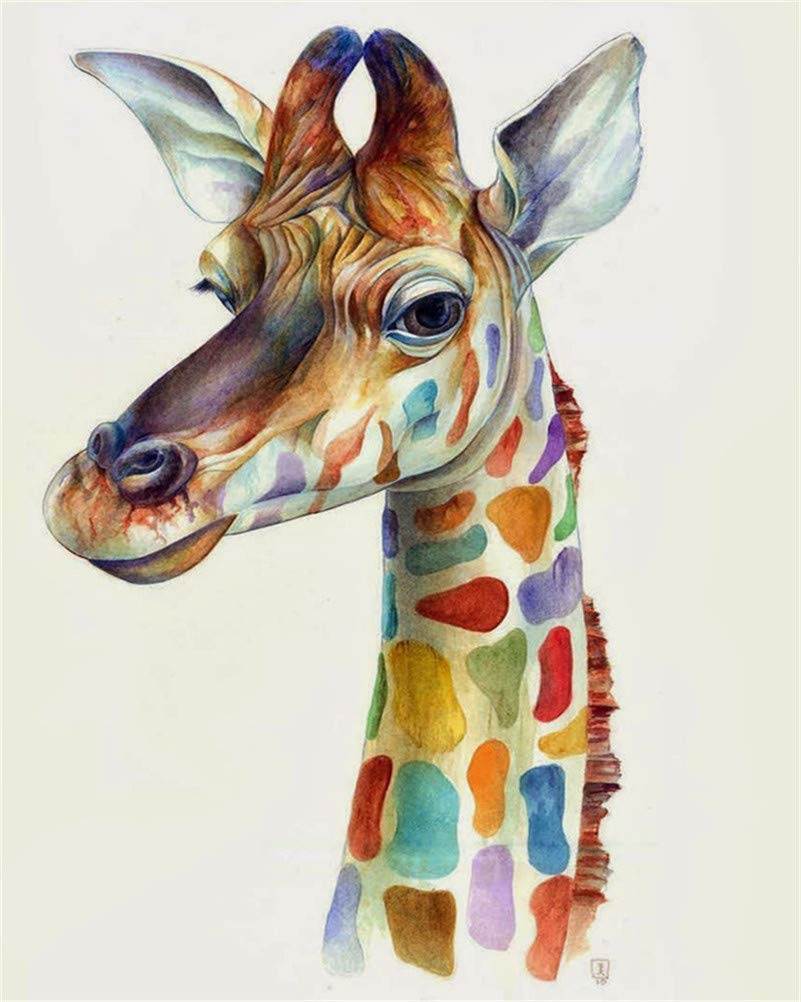 DIY Oil Painting Kit Paint by Numbers for Kids and Adults - Colorful Giraffe 16 x 20 inches (Framed)