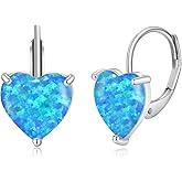 CiNily Heart Opal Earrings Short Leverback Drop Earrings for Women Hypoallergenic, Pendant Earrings 14K White Gold / Rose Gold Plated Hanging Lever Earrings Opal Hoops Fashion Jewelry Gifts for Sensitive Ears