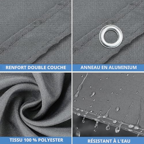 IMSGVIFO Waterproof Shade Sail, Rectangular Shade Sail with Eyelets and Cords, UV Protection Shade Sail for Patio, Terrace, Garden, Balcony, Outdoor, Dark Grey - 3 x 5 m